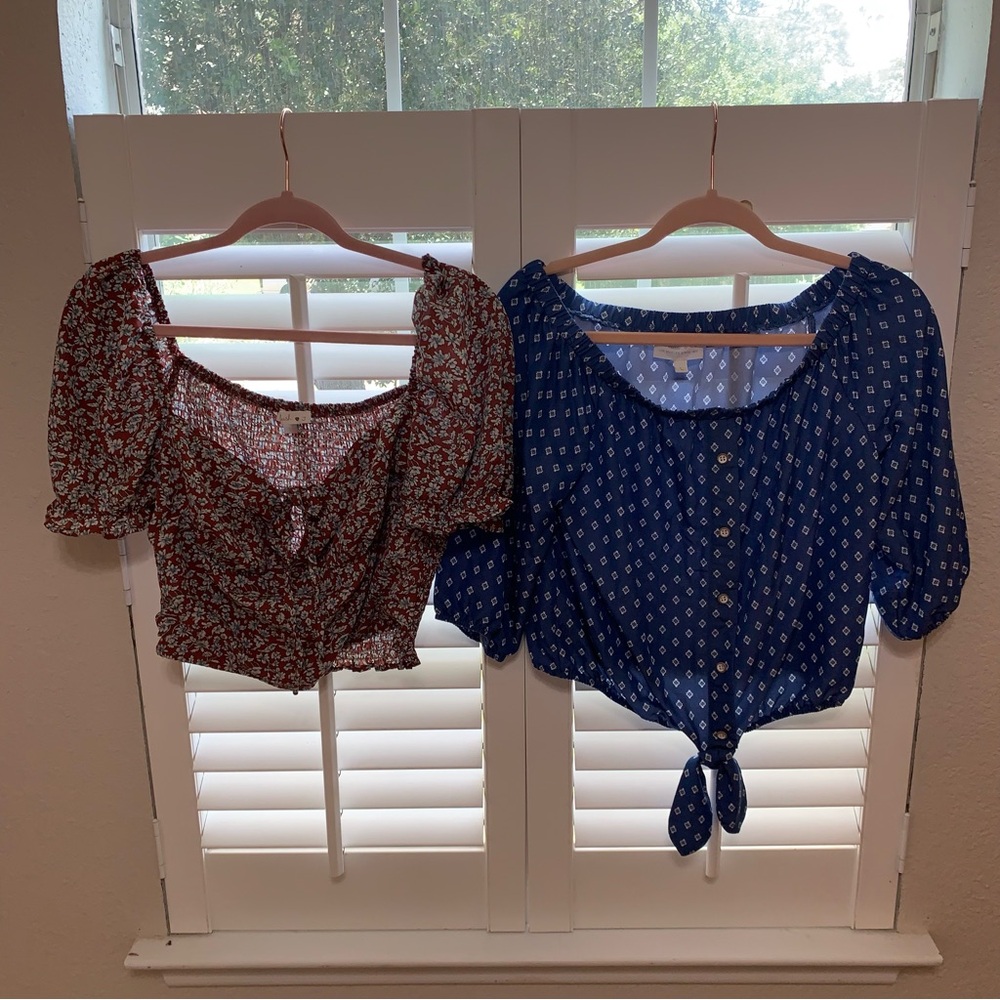 2 tops one Floral and one Geometric Print Women's crop blouses,shirts,tops